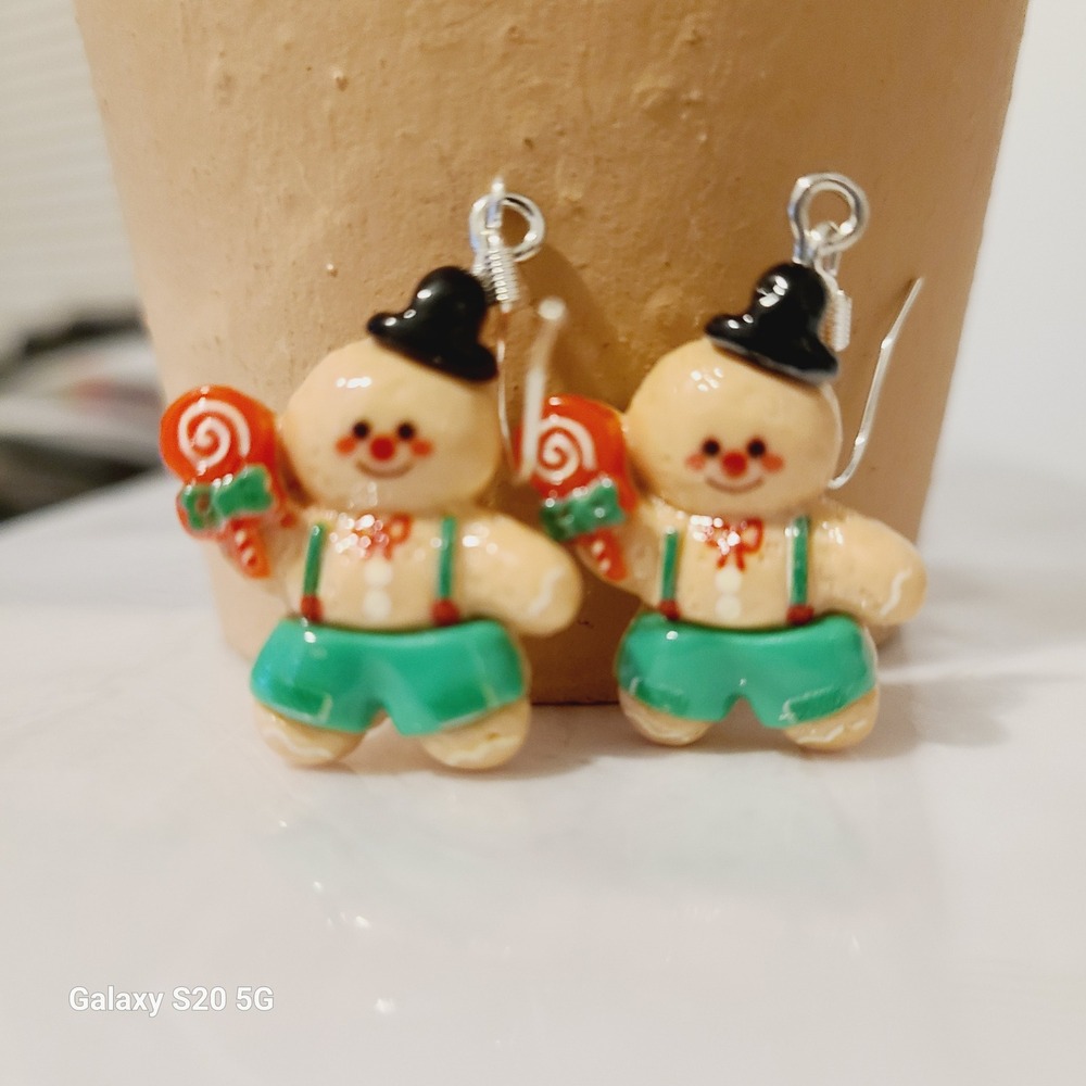 Cute Gingerbread Man Earrings Candy Lollipop Holiday Christmas Festive‎ Jewelry - Picture 2 of 5